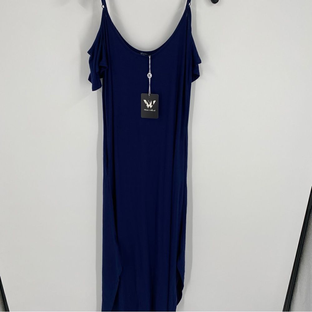 White Mark Women’s Scoop Neck Cut Out Cold Shoulder Blue Maxi Dress size M - Picture 5 of 6